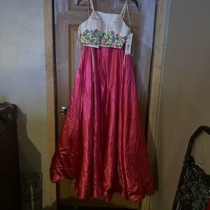 Pink and White Kids Dress with Floral Embroidery